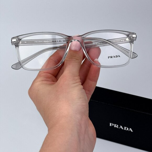 Prada PR14WV U431O1 Men BRAND NEW Eyeglasses Crystal Grey Square - Picture 1 of 10
